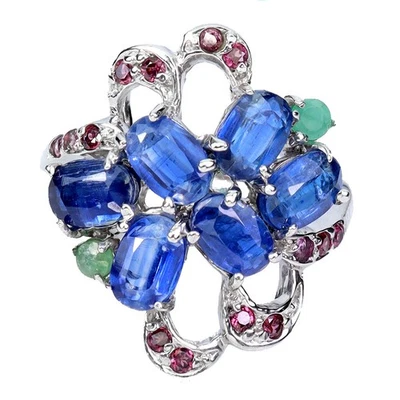 Anillo de plata de ley 925 ovalado cianita 6x4 mm esmeralda piedras preciosas joyería tamaño 7,5 Foto 1 de 4