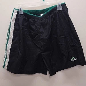 Vintage Adidas Equipment Track Shorts Large 90s Black Green Stripe Nylon - Picture 1 of 8