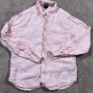 J. Crew 100% Linen Button Shirt Mens Large Slim Fit Pink Preppycore Beachcore - Picture 1 of 9
