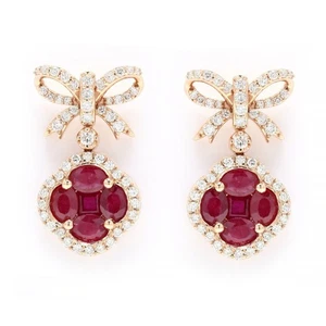 2.06ct Natural round diamond 14K BIS Hallmarked yellow gold Ruby Earrings - Picture 1 of 5