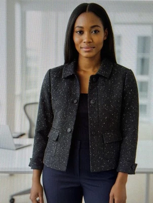 Blazer Coldwater Creek Mujer 14 Tweed Negro Moteado Peplum Chaqueta Carrera Foto 1 de 4