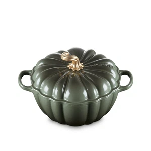 Le Creuset emaillierte Gusseisen Kürbis Cocotte 3,7L Thymian Grün Gold Knopf - Bild 1 von 4