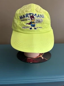 RARE VINTAGE 1990 Bart Simpson Bartman Made in USA Neon Yellow Painters Hat VTG - Picture 1 of 11
