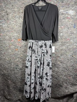 Vestido En Focus Studio Mujer 14W Negro Blanco Floral Maxi Envolvente Cinturón Talla Grande Foto 1 de 4