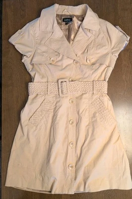 VESTIDO BEBE Bronceado Manga Corta Cinturón Gabardina Talla M Bolsillos de Pecho Único  Foto 1 de 4