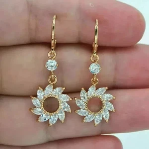 2Ct Marquise Cut Real Moissanite Drop Dangle Earring 14k Yellow Gold Plated - Picture 1 of 4