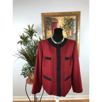 Le Suit Mujer Talla 18 Rojo Negro Manga Larga Bolsillo 4 Botones Cierre Cuello Redondo  Foto 1 de 4