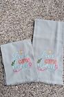 Tea Towels Set Of 2 - Embroidered "Love Came Down" - Gray Cotton Dunroven House