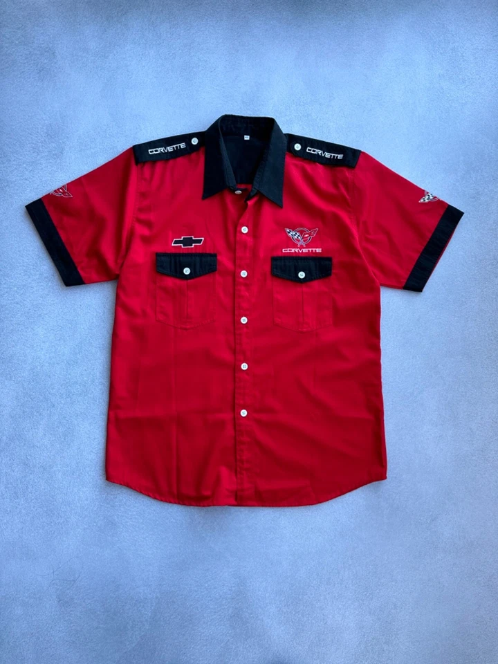VTG Chevrolet Corvette Racing Red Short Sleeve Buttons Shirt - Image 1 of 4