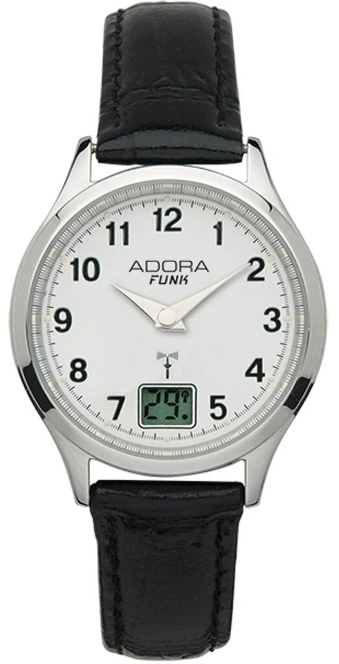 Adora Radio Reloj de Mujer Negra Pulsera de Cuero Ø 29mm Reloj Analógico 5 BAR - Imagen 1 de 1