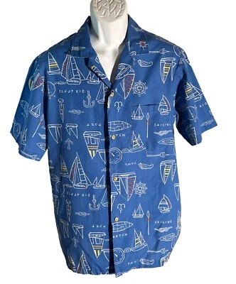 KONA COAST Men's Short Sleeve Button Down Sailing Hawaiian Shirt Blue Large - Image 1 of 4