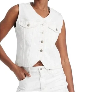 Universal Thread Women's Small White Denim V-Neck Button-Front Tank Vest - Picture 1 of 5