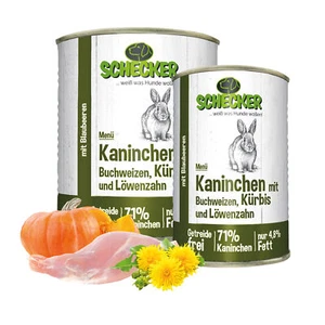 Schecker Nassfutter 71% Kaninchen Buchweizen Kürbis - 4,8 % Fett 3 x 820 g - Bild 1 von 5