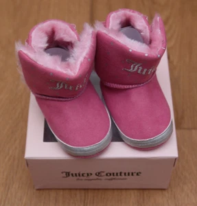 Juicy Couture Baby Girl Crib Shoes ~Baby Burbank ~Pink & Silver-Faux Fur~ Size 1 - Picture 1 of 6