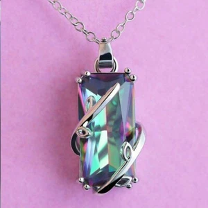 Sparkly Pendant Chain 2.0 CT Simulated Diamond Birthstone Necklace Silver Plated - Picture 1 of 6
