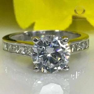 Moissanite Solitaire Engagement Ring Round Cut 2.50 Carat Solid 14K White Gold - Picture 1 of 8