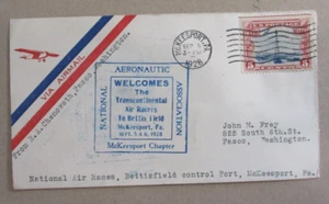COVER 1928 "AIR MAIL"CACHET NAT'L TRANSCON'L AIR RACERS BETTIS FIELD McKEESPORT, - Picture 1 of 4