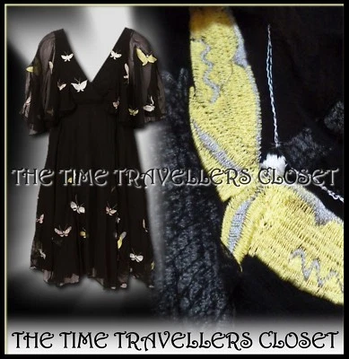 Nuevo con etiquetas Vestido Mariposa Kate Moss Topshop Negro Chifón Bordado Forrado Reino Unido 8 10 Foto 1 de 4