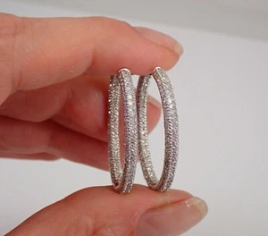 1.75 ct Lab Created Round Diamond Engagement Hoop Earrings 14K White Gold Over - Picture 1 of 5