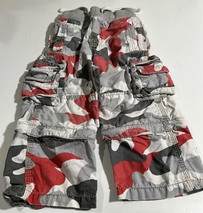 MINI BODEN 3Y Boys Red Gray Camo Zip-off Cargo Skate Pants Elastic Adj. Waist - Picture 1 of 7