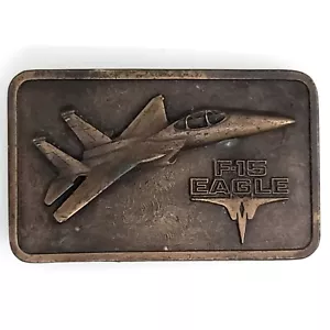 1977 Brass Belt Buckle Connection F-15 Eagle Military Aircraft Vintage - Picture 1 of 6