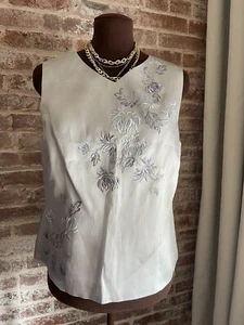New! Vintage Ann Taylor 100% Silk Gray Sleeveless Button Vest Floral Embroidery - Picture 1 of 5