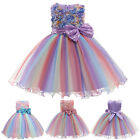 Kids Girls Bowknot Paillette Tulle Pageant Gown Party Princess Wedding Dress