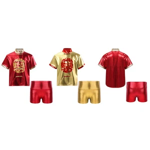Kids Kung Fu Suit Martial Tai Chi Master Tops With Shorts Shiny Uniform Shirt - Picture 1 of 35