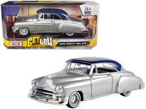 1/24 MotorMax GET LOW 1950 Chevrolet Bel Air Blue Top LowRider Silver 79026 SIL - Picture 1 of 2