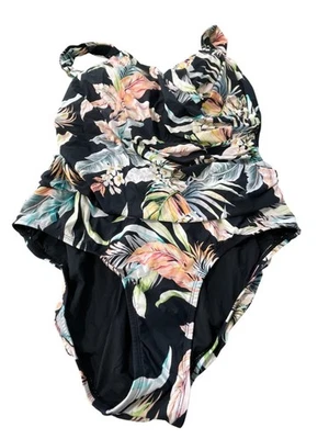 Traje de baño Jantzen estampado sobrepelliz Maillot de una pieza talla 18W negro cabaña NUEVO Foto 1 de 4