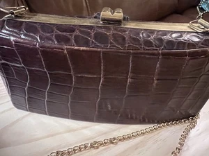 Vintage Handtasche braun echt Krokodilleder gold - Bild 1 von 8