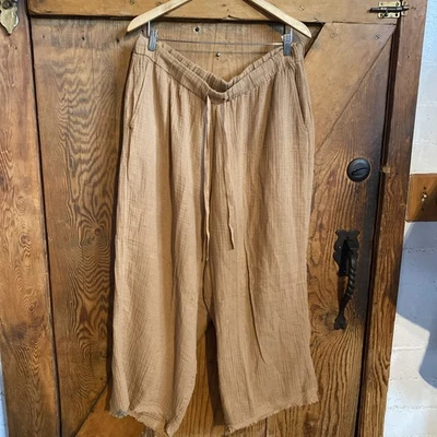 NWT Eileen Fisher Brown Organic Cotton Gauze Wide-Leg Cropped Pant Size XL - Image 1 of 4