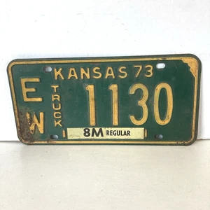 1973 Kansas 8M Truck License Plate 1130 Ellsworth County EW Collector Garage - Picture 1 of 3