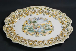 große PLATTE 45 cm  FAYANCE Keramik MOUSTIERS Frankreich um 1750 wohl OLERY - Bild 1 von 9