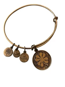 Alex & Ani 4 Leaf Clover Charm Bangle Bracelet - Very Good Condition - Picture 1 of 3