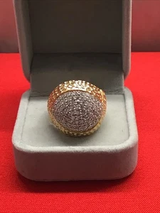 GORGEOUS GOLD OVER STERLING SILVER CUBIC ZIRCONIA LADEN RING ~ SIZE 10 ~ MILOR - Picture 1 of 9