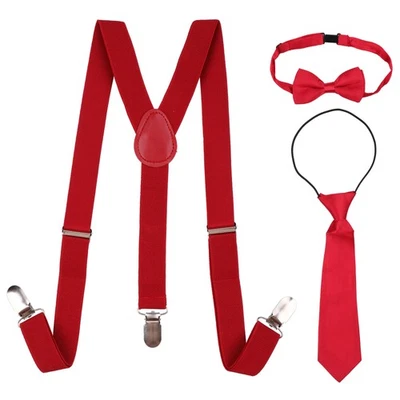 Kids Boys Girls Matching Elastic Braces Suspenders And Bow Tie Set Wedding Gift - Image 1 of 3