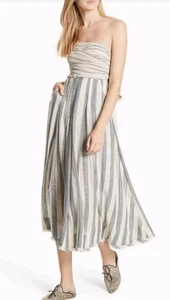 Free People Stripe Me Up trägerloses Midikleid hauchdünne Taschen Taille zum Binden Gr. Large - Bild 1 von 18
