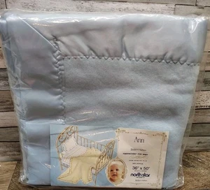 Vintage North Star Ann Chatham Acryl Krippe Baby Decke Nylon Kanten blau 36"x50" NEU - Bild 1 von 7