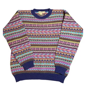 Royal Robbins 100% Wool Fair Isle Sweater Sz M Geometric Knit Vintage 90s Taiwan - Picture 1 of 10
