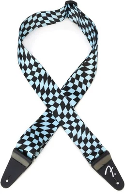 Correa de guitarra Fender Wavy Checkerboard - azul hielo y negro Foto 1 de 4