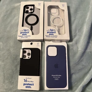Lot Of 4 iPhone 16 Pro Max Cases- ONN & Apple - Black, Clear, & Blue, MagSafe - Picture 1 of 9