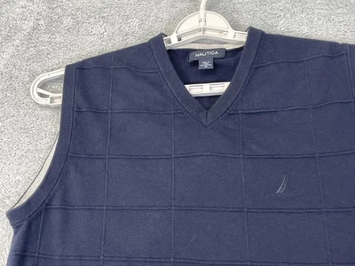 Nautica Suéter Chaleco Para Hombres Mediano Azul Marino Algodón Cuello en V Pullover Sin Mangas Foto 1 de 4