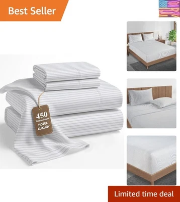 Juego de sábanas de lujo Cal King - 450 TC algodón, bolsillos profundos, elegantes rayas tictac Foto 1 de 4