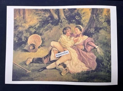 Erotischer Kunstdruck  von Achille Devèria „Schäferstündchen im Wald“ aus 1850 - Bild 1 von 3
