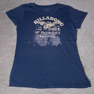 Vintage Y2K Billabong T-shirt Girls Medium Blue Indigo Spellout Logo Slim - Image 1 of 4