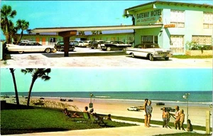 Daytona Beach, FL Florida  GATEWAY MOTEL  50's Cars  ROADSIDE Chrome  Postcard - Picture 1 of 2