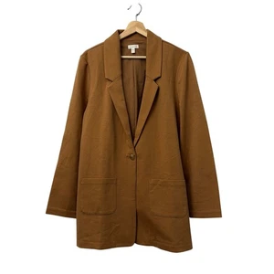 Garnet Hill Knit Relaxed Blazer Jacket Womens Size 14 Brown Stretch Casual  - Picture 1 of 10