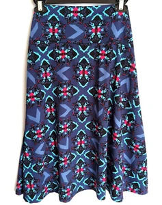 LuLaRoe Plus Size 3XL Below Knee Skirt Blue Pink Geometric Tribal Print USA - Picture 1 of 4
