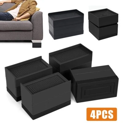 4 X Heavy Duty Rectangle Bed Chair Risers Feet Leg Lift Furniture Extra Raisers